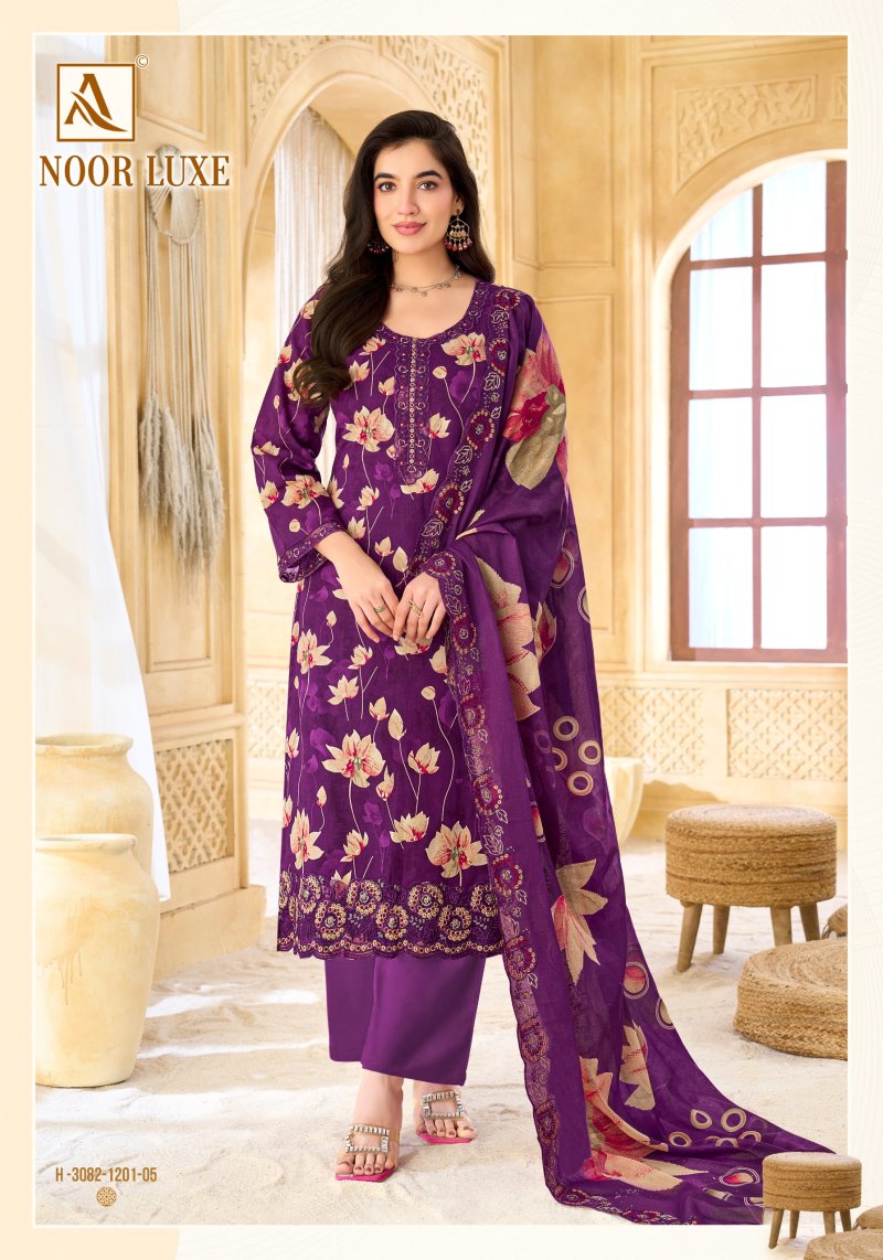 Noor Luxe By Alok Cambric Cotton Foil Printed Dress Material 